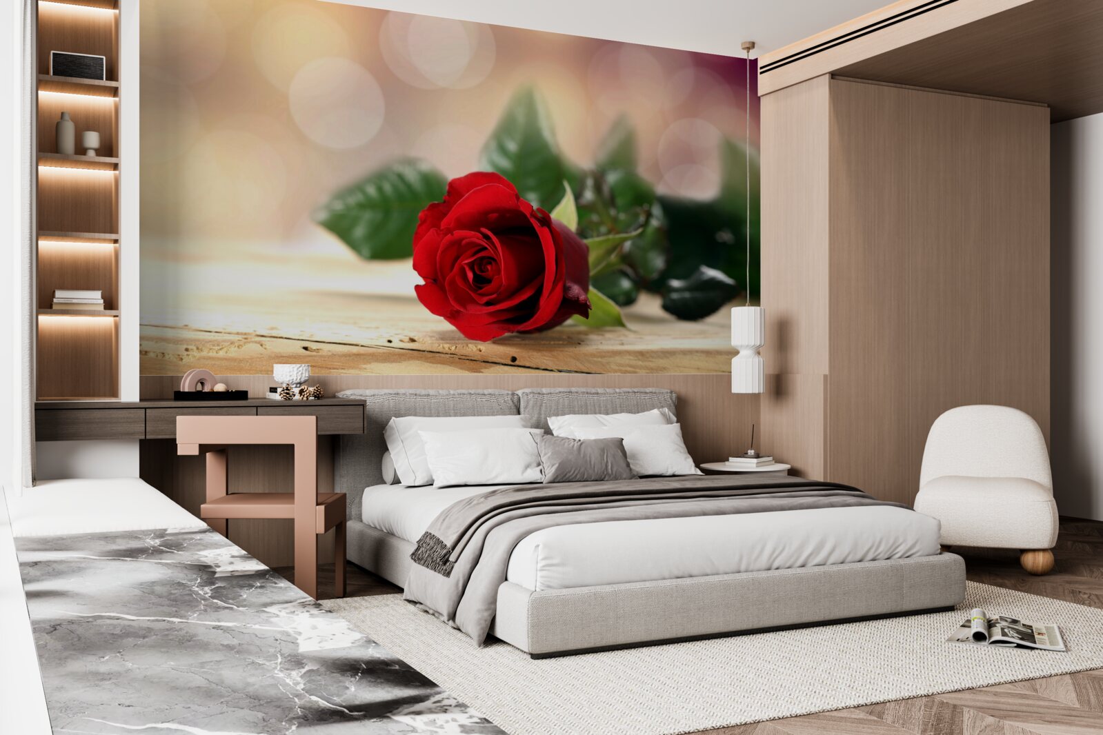 Fototapeta jediná ruža s jemným šarlátovým odtieňom