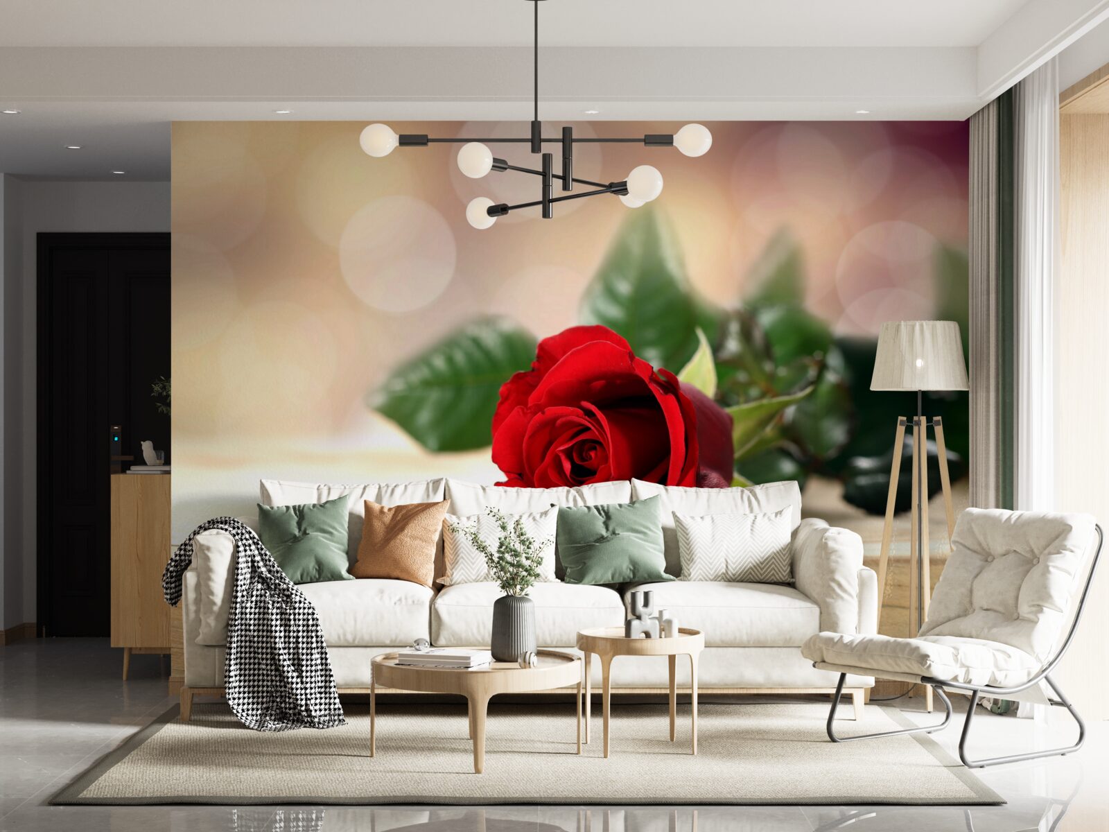 Fototapeta jediná ruža s jemným šarlátovým odtieňom