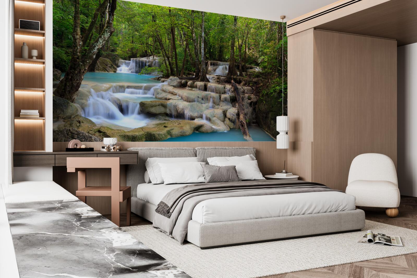 Fototapeta vodopády padajúce do hustého lesa