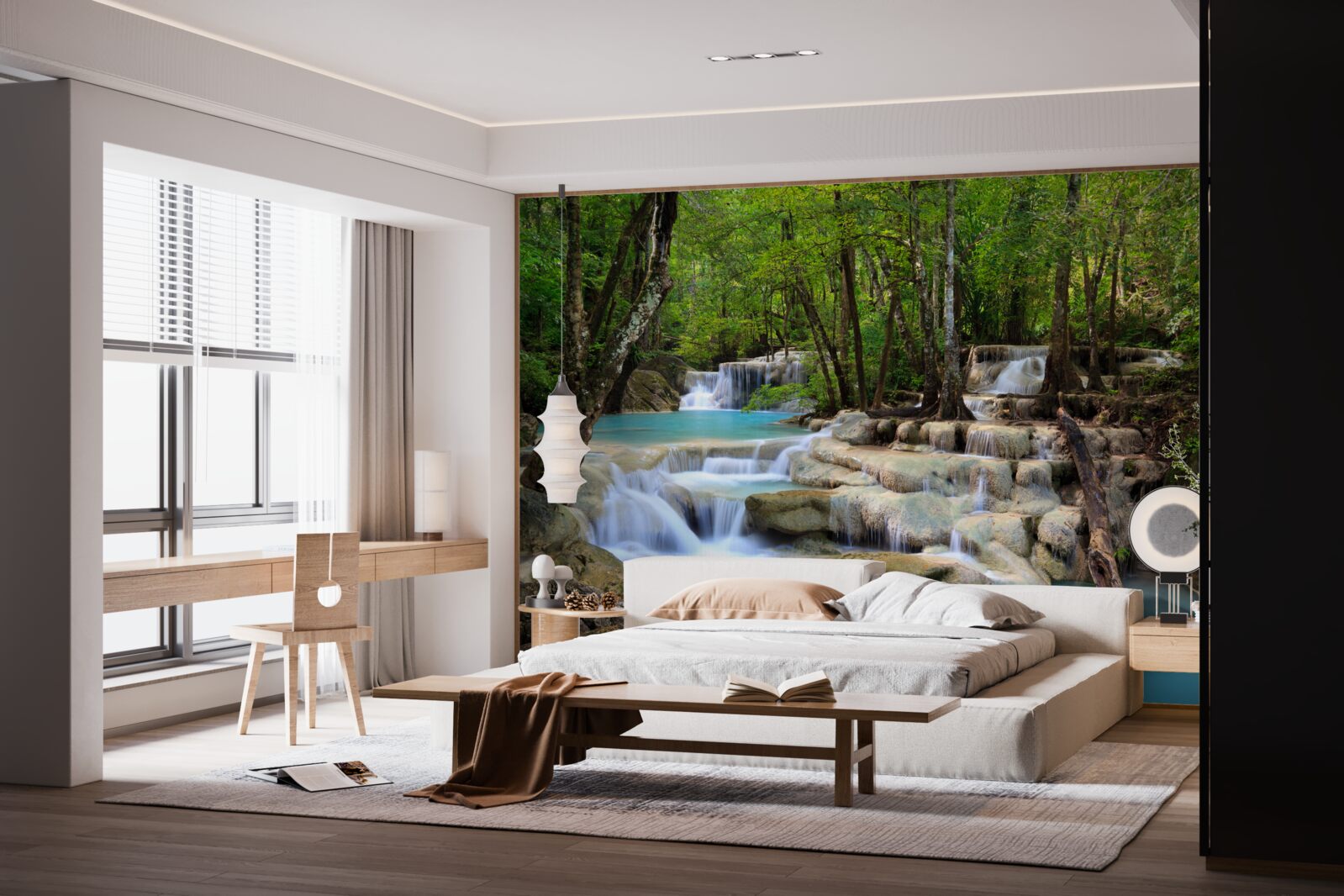 Fototapeta vodopády padajúce do hustého lesa