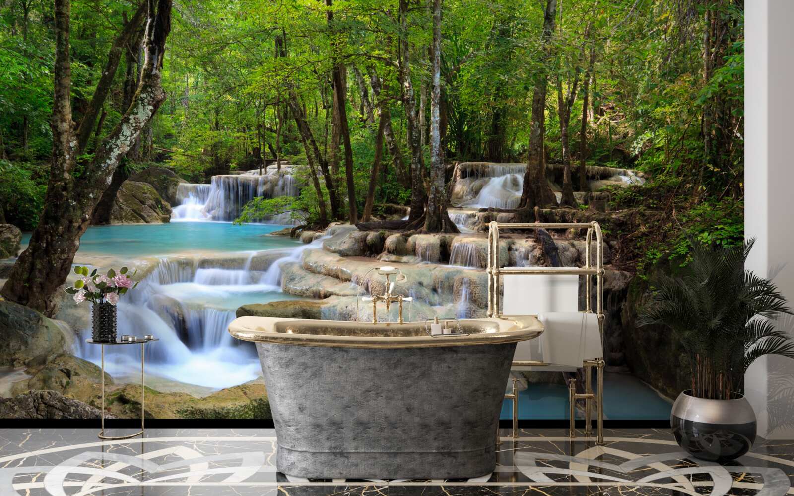 Fototapeta vodopády padajúce do hustého lesa