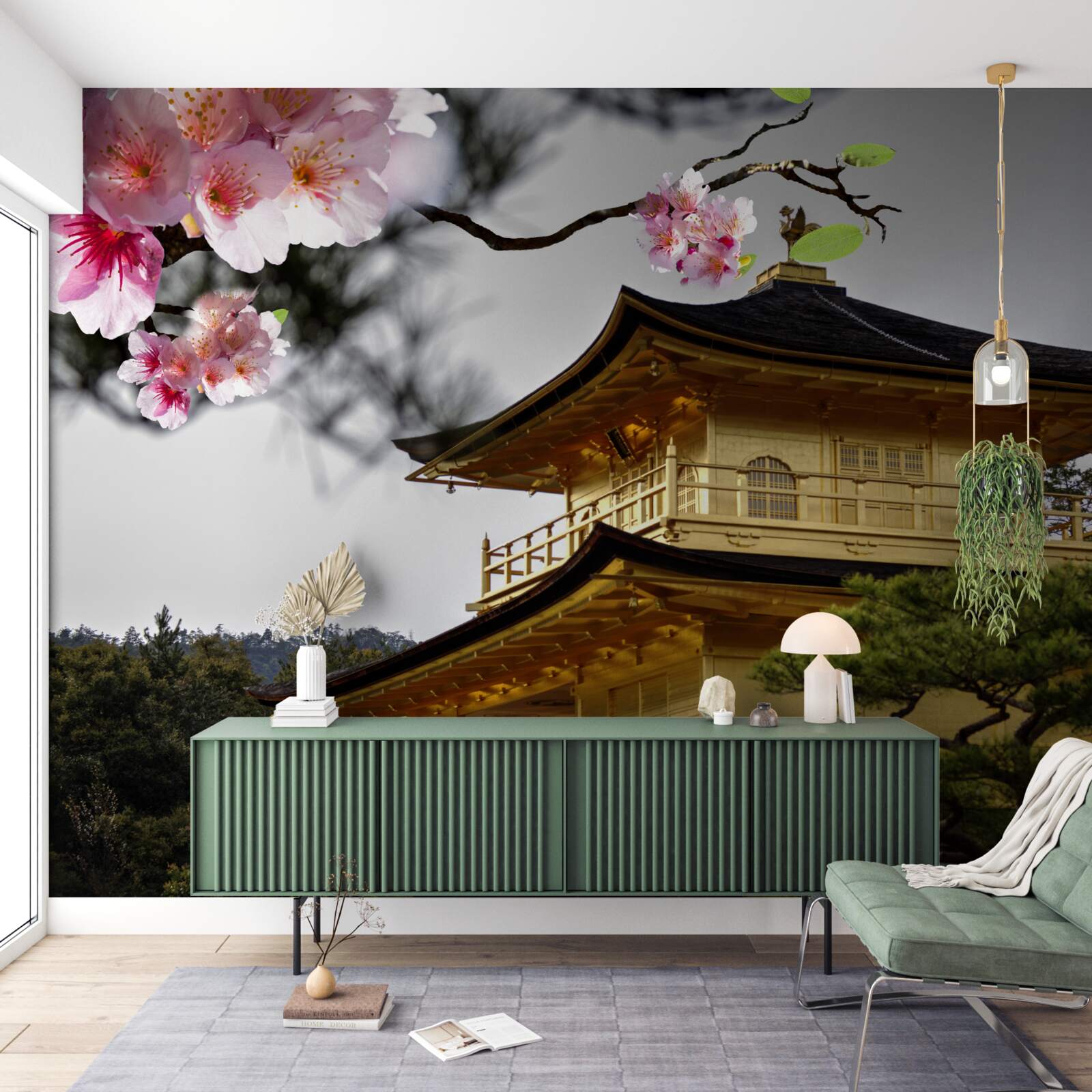 Fototapeta sakura a budhistický kláštor