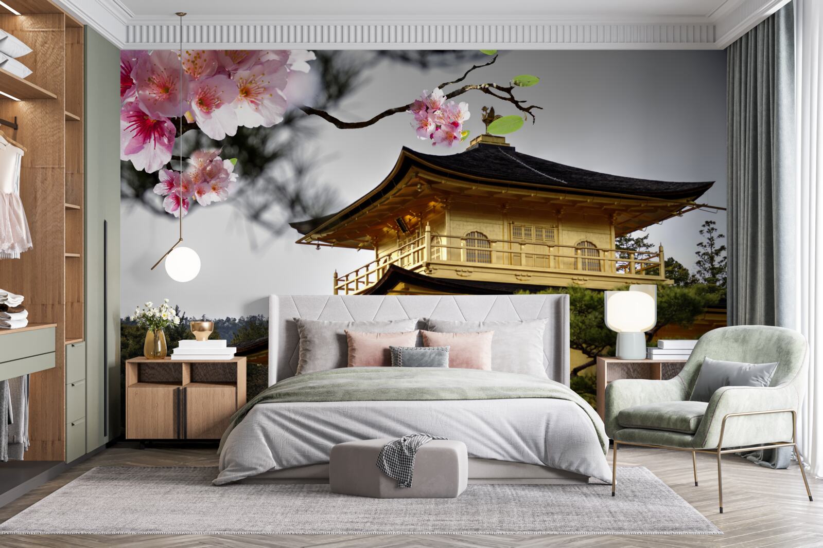 Fototapeta sakura a budhistický kláštor