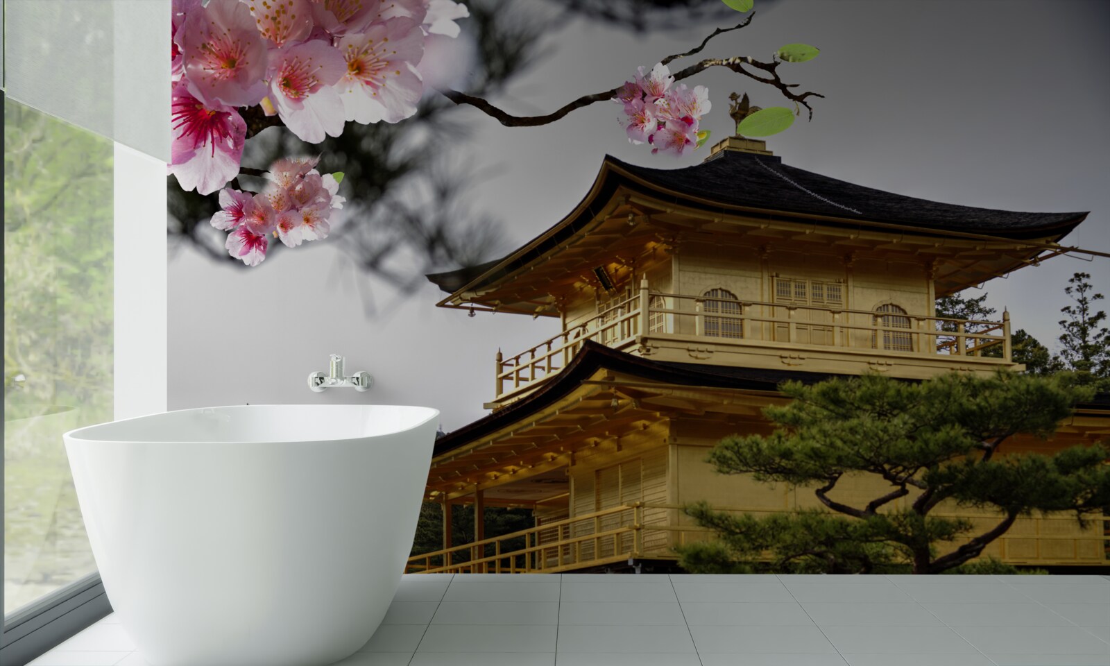 Fototapeta sakura a budhistický kláštor