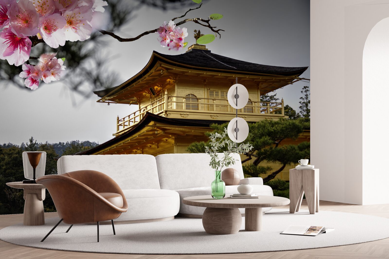 Fototapeta sakura a budhistický kláštor