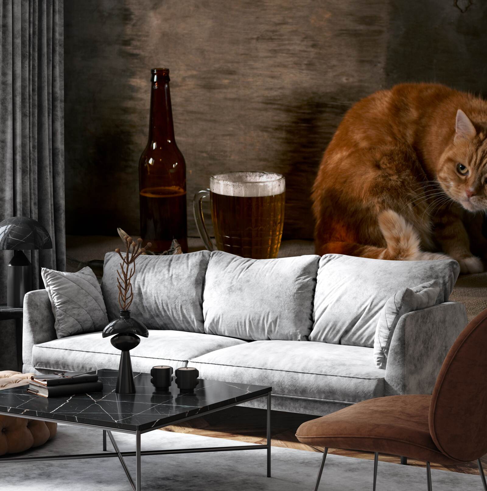 Fototapeta návnada pre domáce zvieratá s červenou srsťou a morské živočíchy