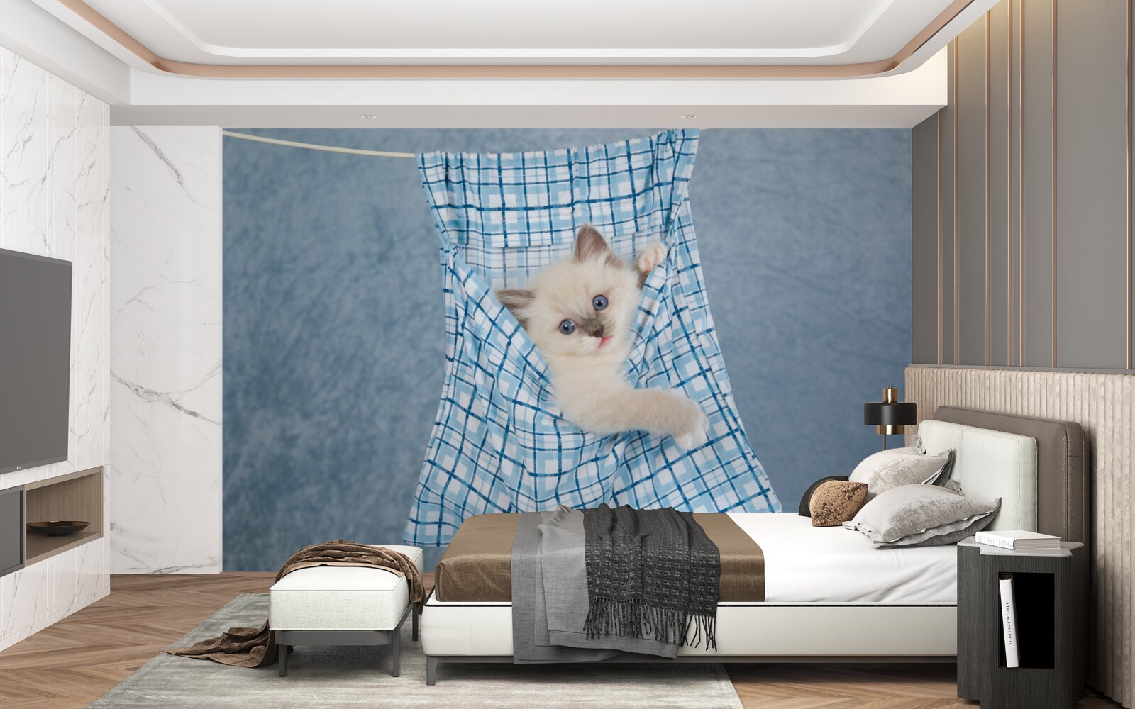 Fototapeta taška sa ukázala ako pasca na siamské mačiatko