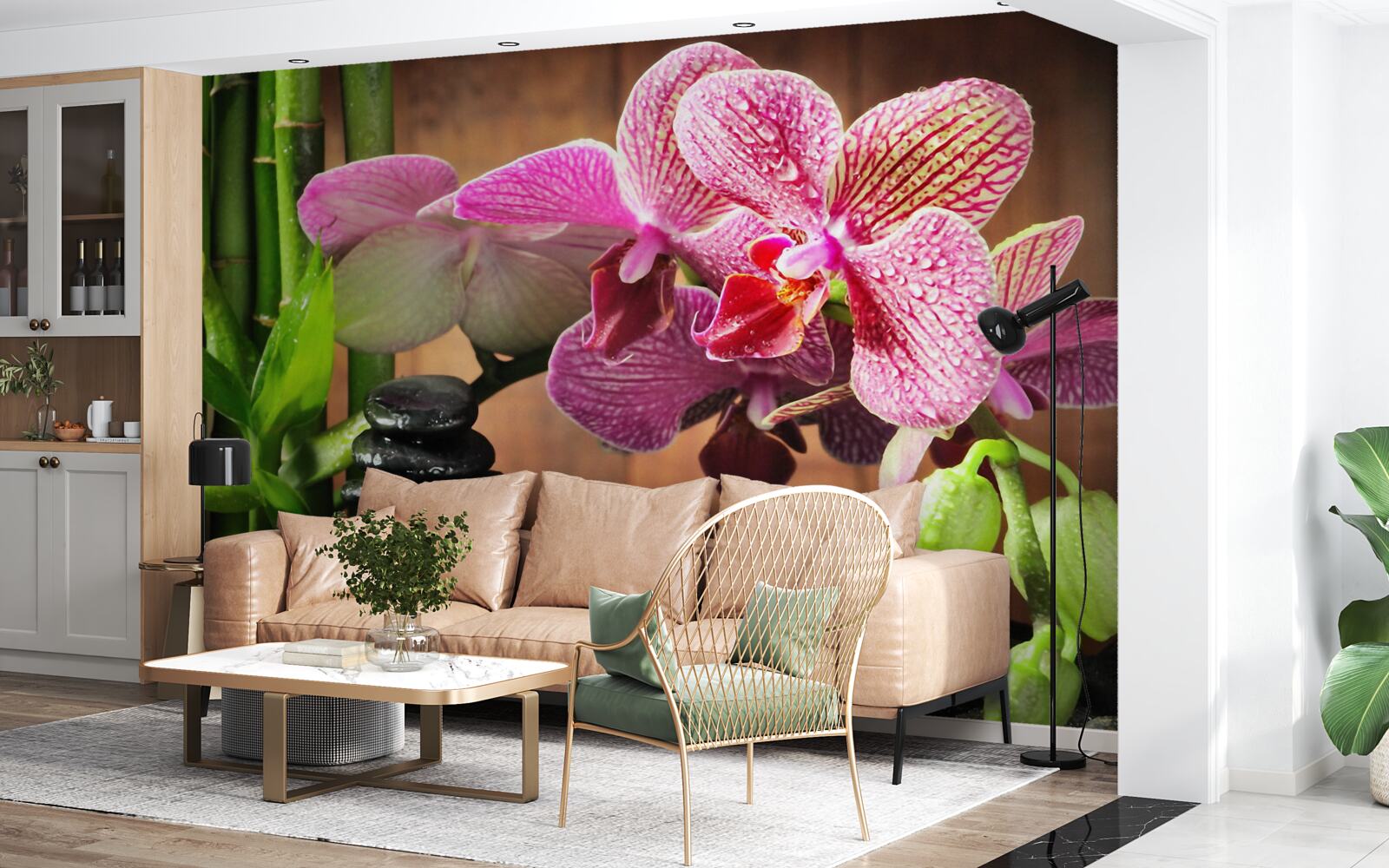 Fototapeta karmínová orchidea medzi kameňmi