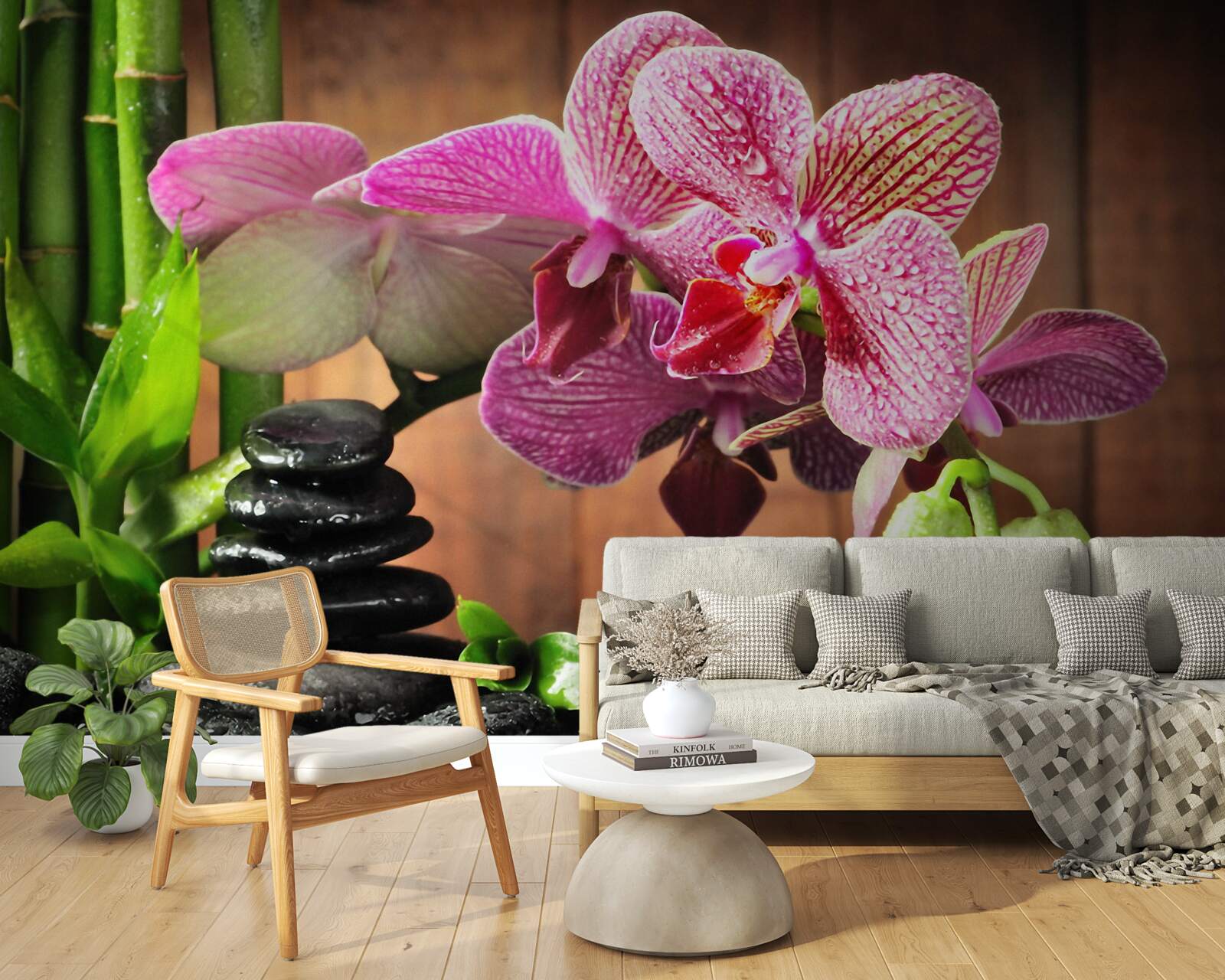 Fototapeta karmínová orchidea medzi kameňmi