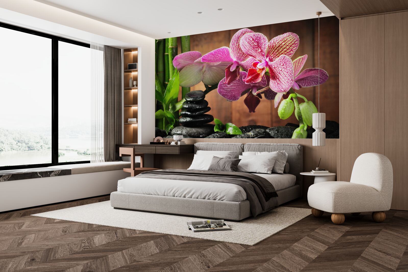 Fototapeta karmínová orchidea medzi kameňmi