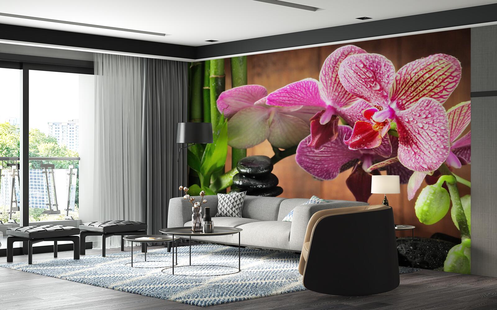 Fototapeta karmínová orchidea medzi kameňmi