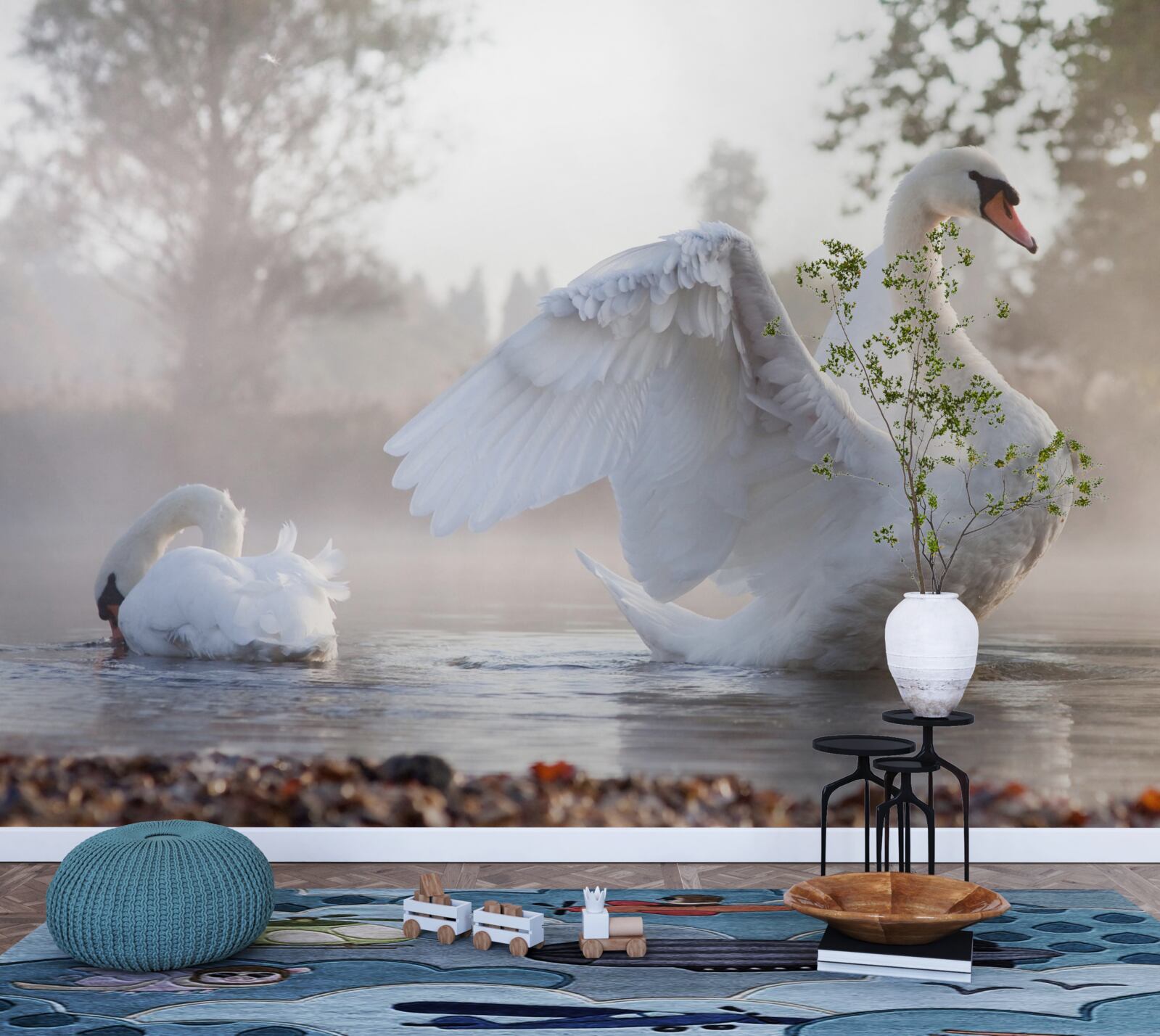 Fototapeta majestátna snehovo biela labuť plávajúca na vode