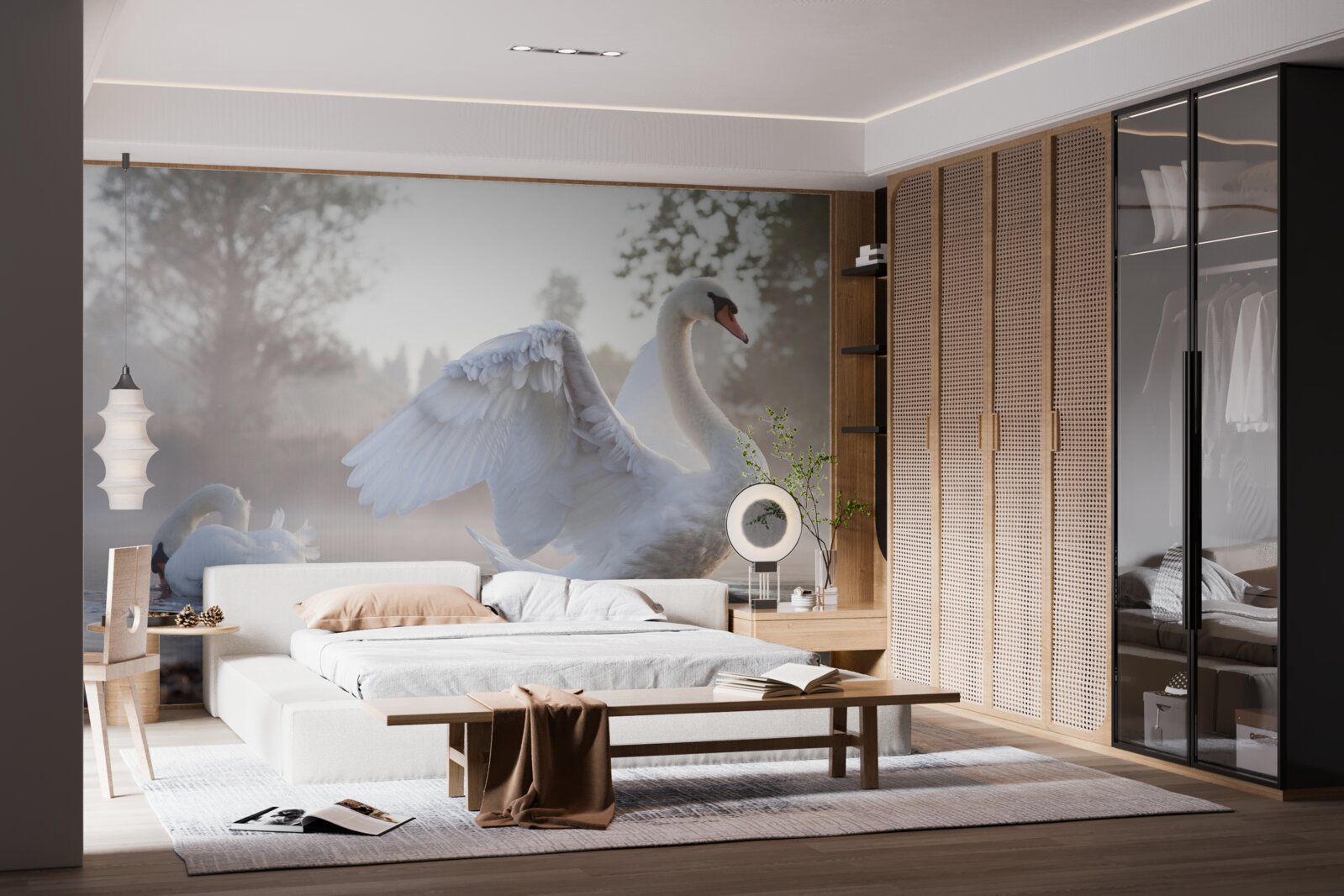 Fototapeta majestátna snehovo biela labuť plávajúca na vode