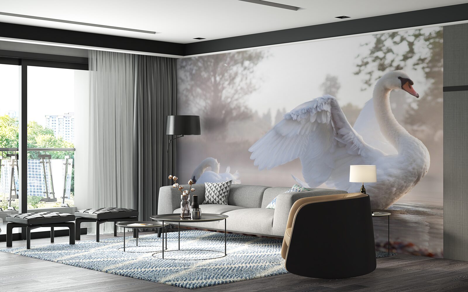 Fototapeta majestátna snehovo biela labuť plávajúca na vode