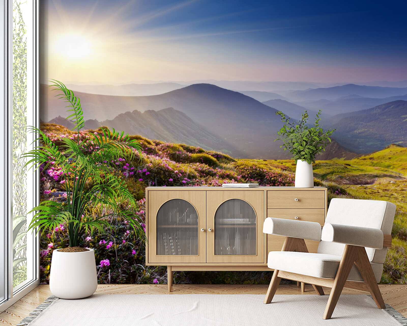 Fototapeta vrchol hory v krajine pri východe slnka