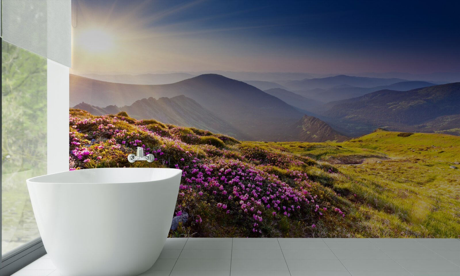 Fototapeta vrchol hory v krajine pri východe slnka