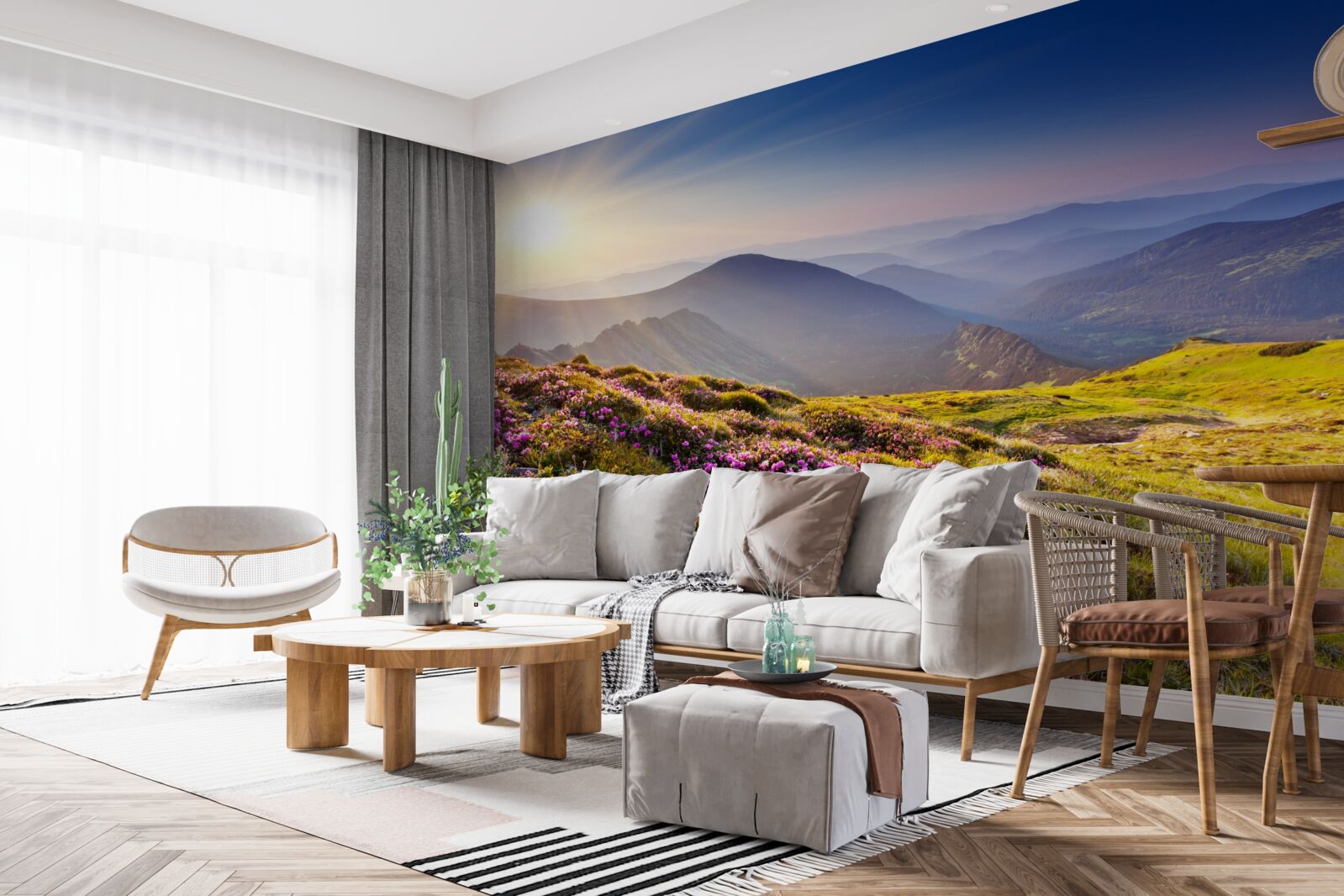 Fototapeta vrchol hory v krajine pri východe slnka