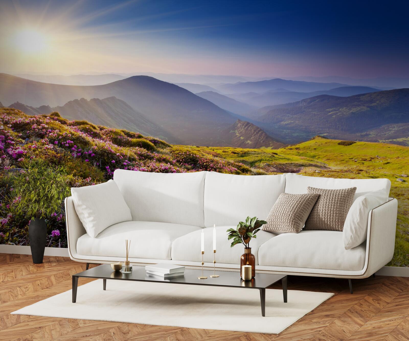 Fototapeta vrchol hory v krajine pri východe slnka