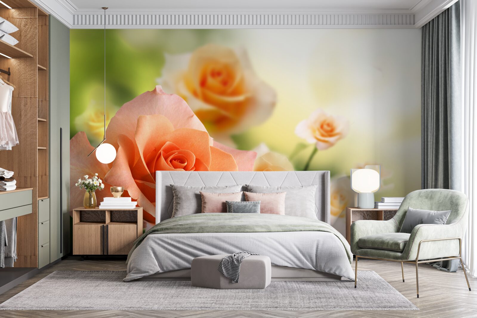 Fototapeta ľahká kytica ruží rastúca v kríkoch