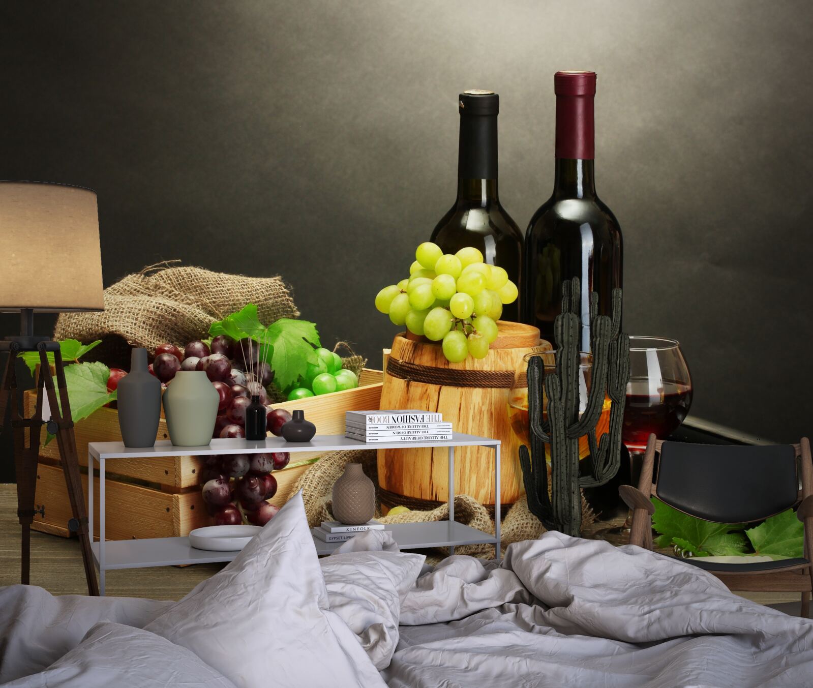 Fototapeta strapce hrozna a pohár vína