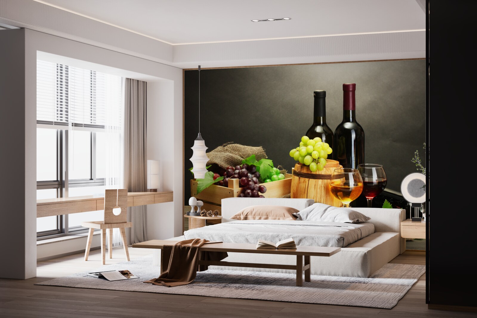 Fototapeta strapce hrozna a pohár vína