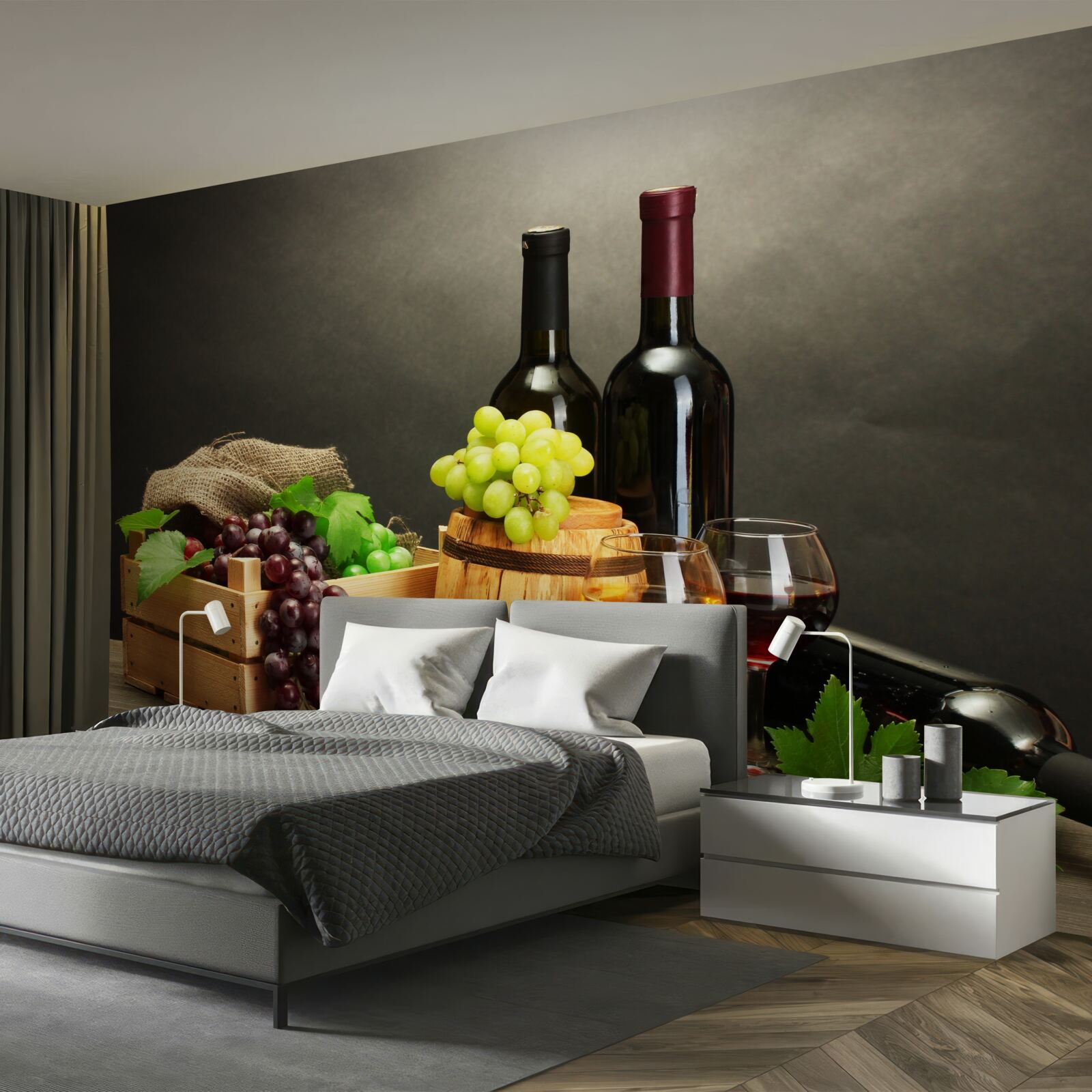 Fototapeta strapce hrozna a pohár vína