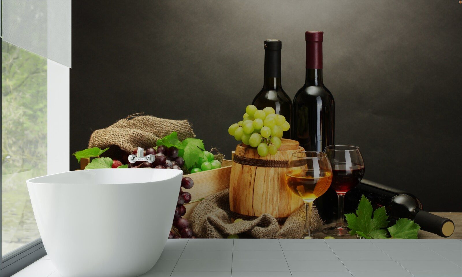 Fototapeta strapce hrozna a pohár vína