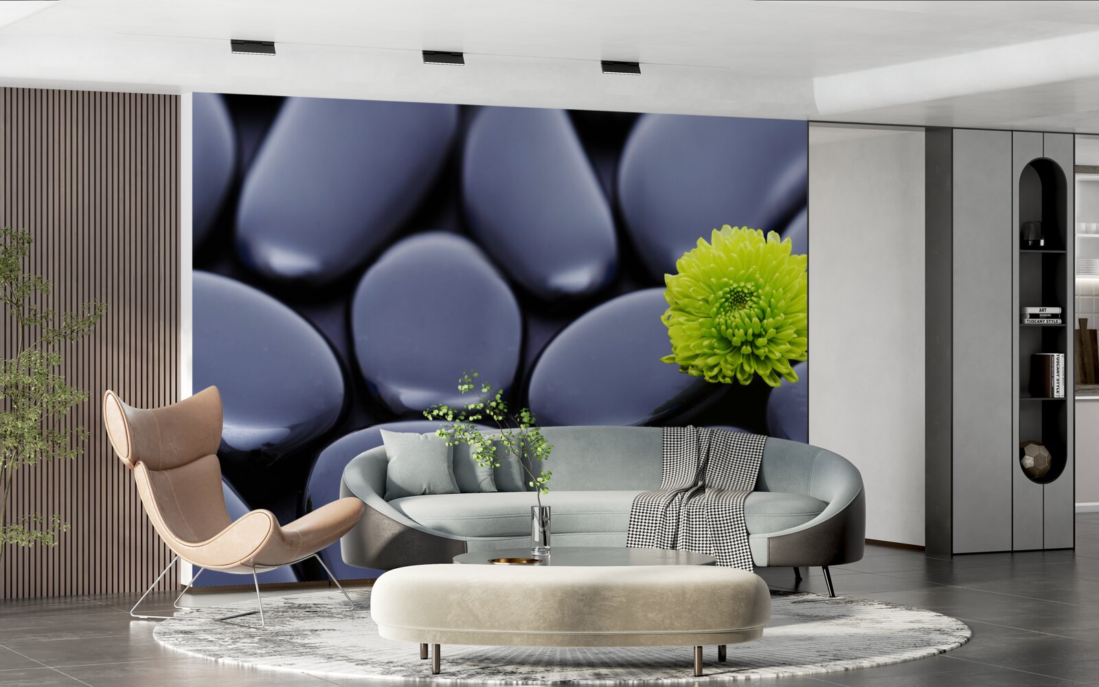 Fototapeta cez skalnú bariéru rastie zelený kvet