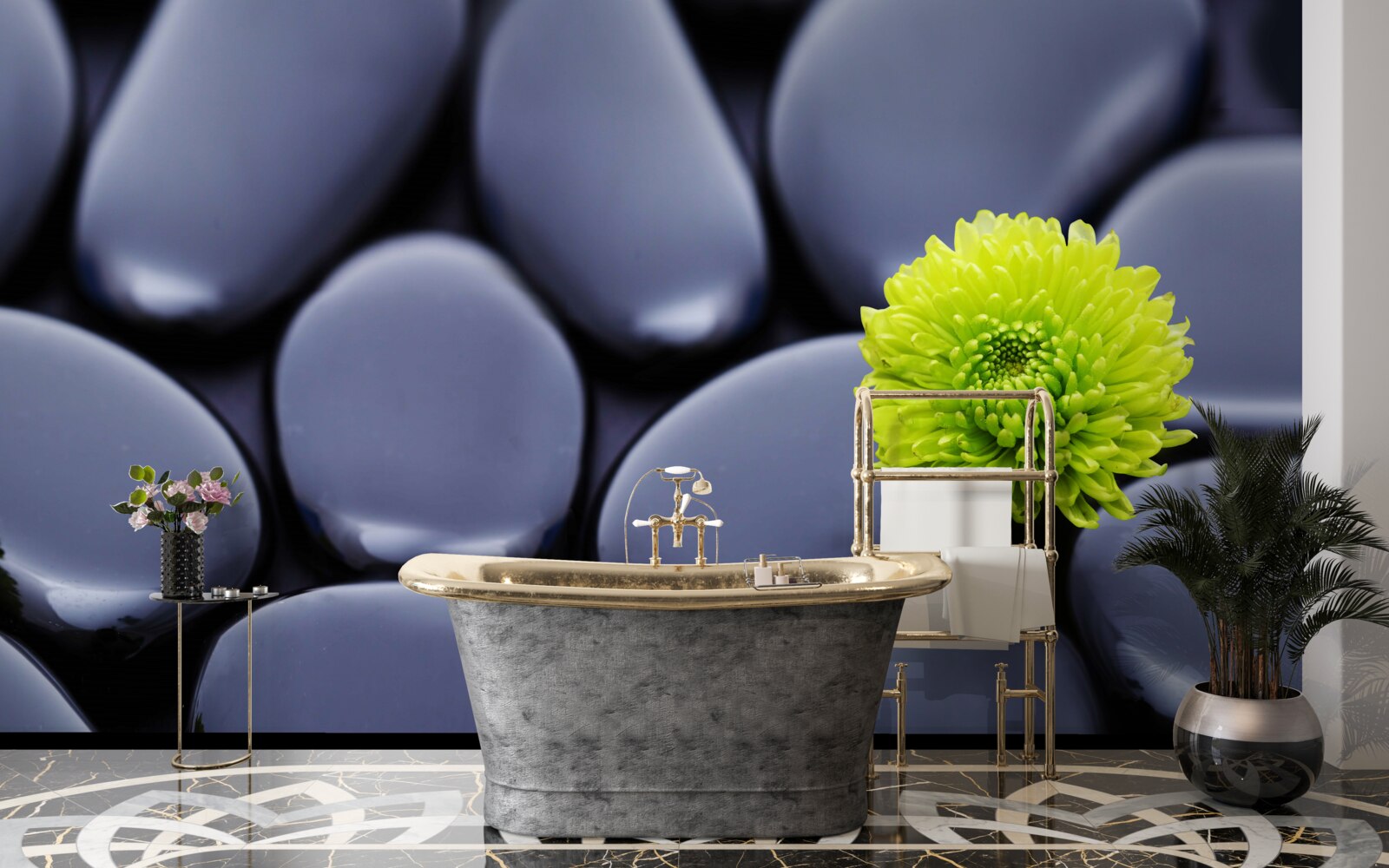 Fototapeta cez skalnú bariéru rastie zelený kvet