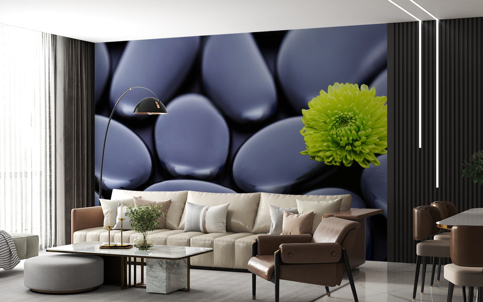 Fototapeta cez skalnú bariéru rastie zelený kvet