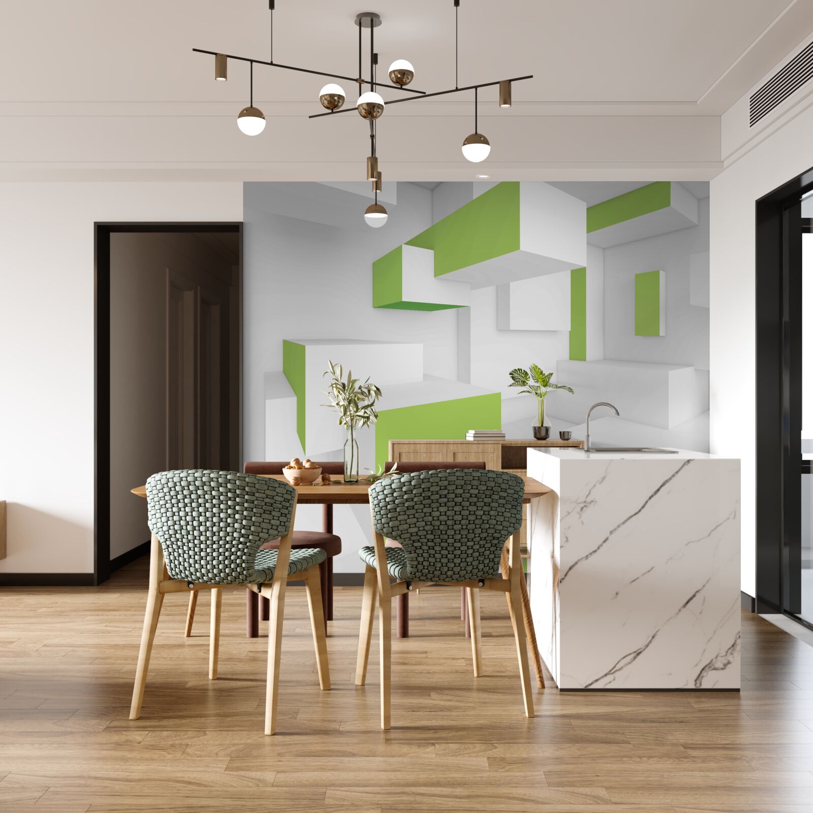 Fototapeta obdĺžnikové konštrukcie so svetlozeleným obkladom