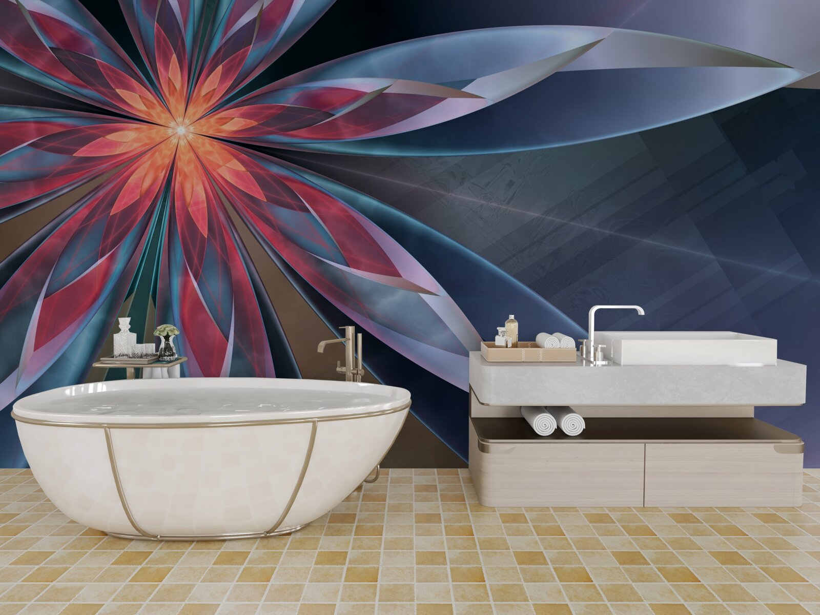 Fototapeta lotos s červeným jadrom