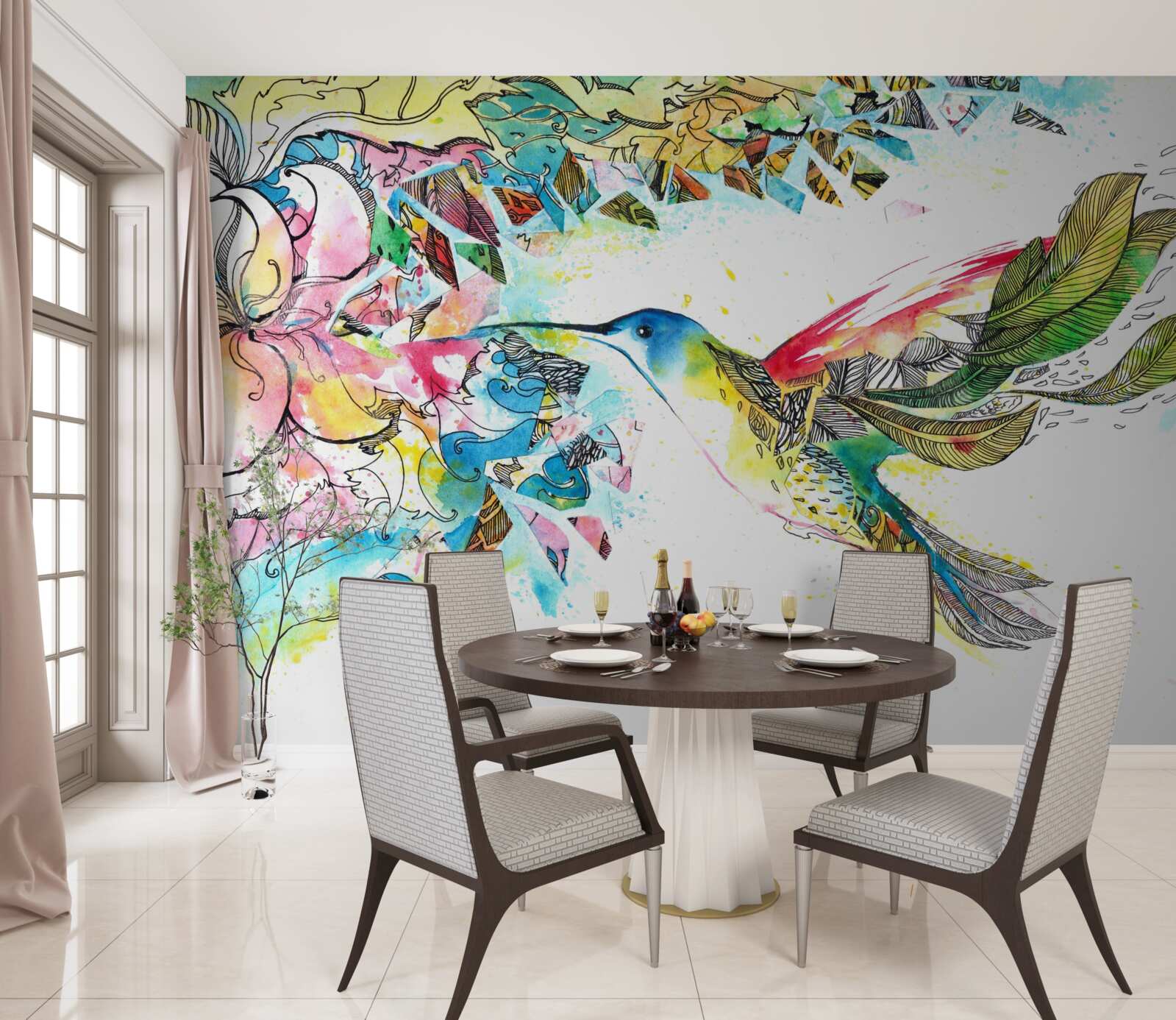 Fototapeta kolibríky sa živia nektárom z kvetov