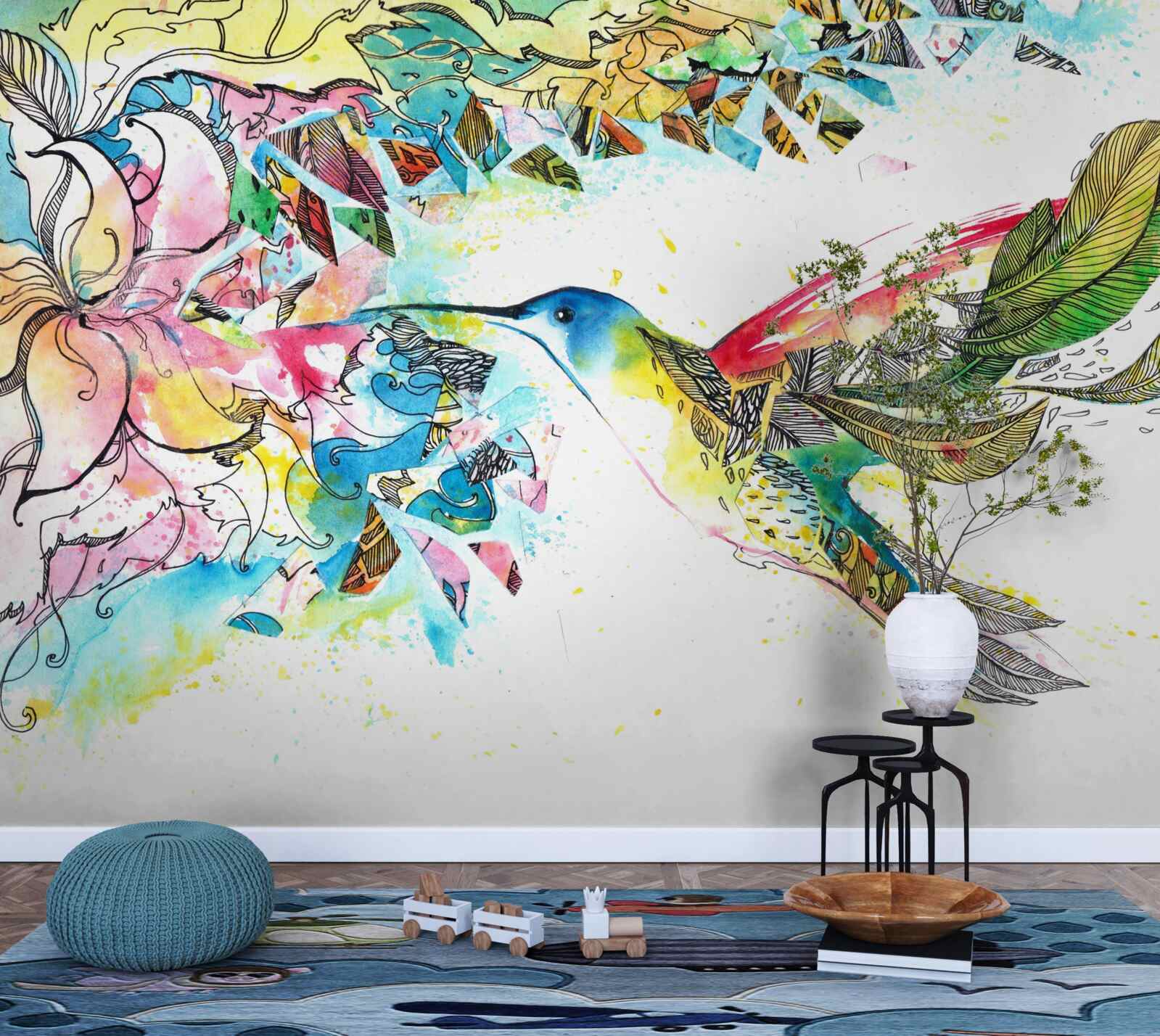 Fototapeta kolibríky sa živia nektárom z kvetov