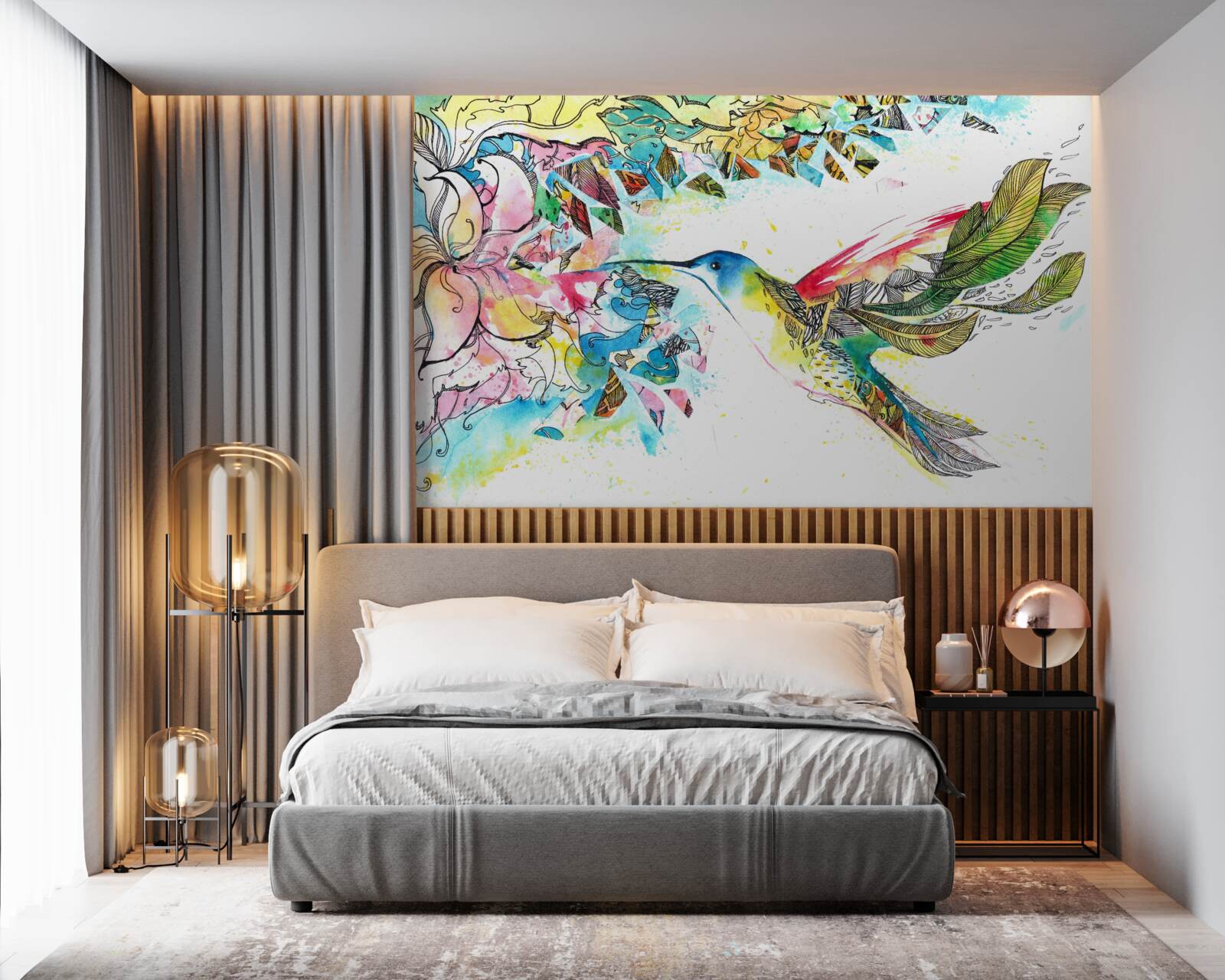 Fototapeta kolibríky sa živia nektárom z kvetov