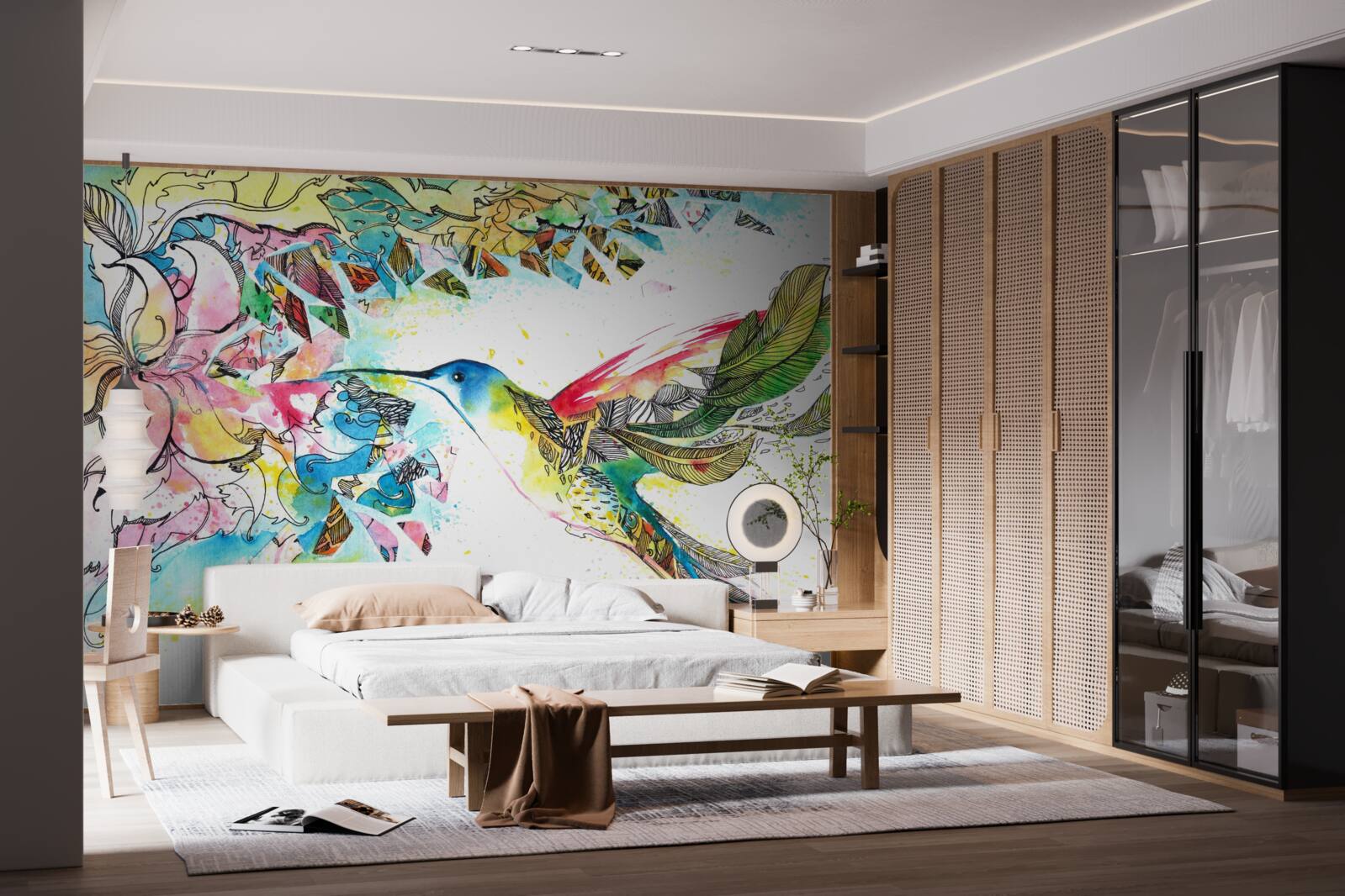 Fototapeta kolibríky sa živia nektárom z kvetov