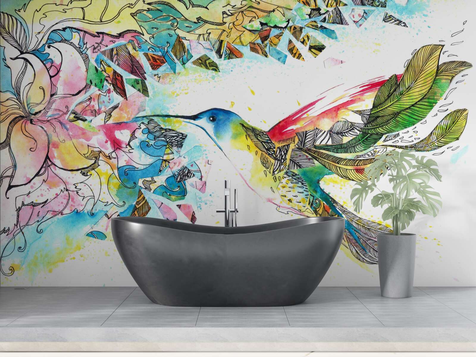 Fototapeta kolibríky sa živia nektárom z kvetov