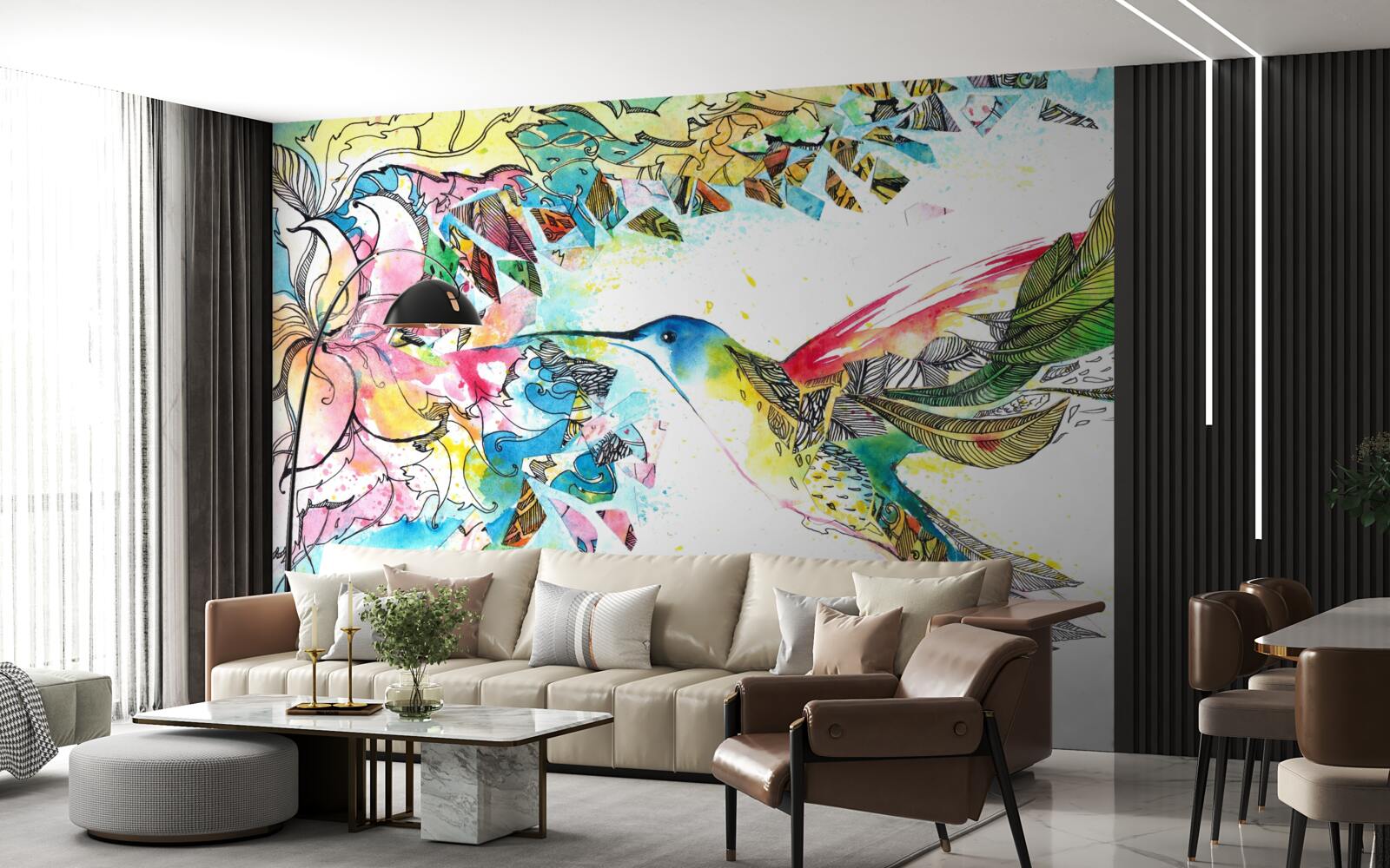 Fototapeta kolibríky sa živia nektárom z kvetov