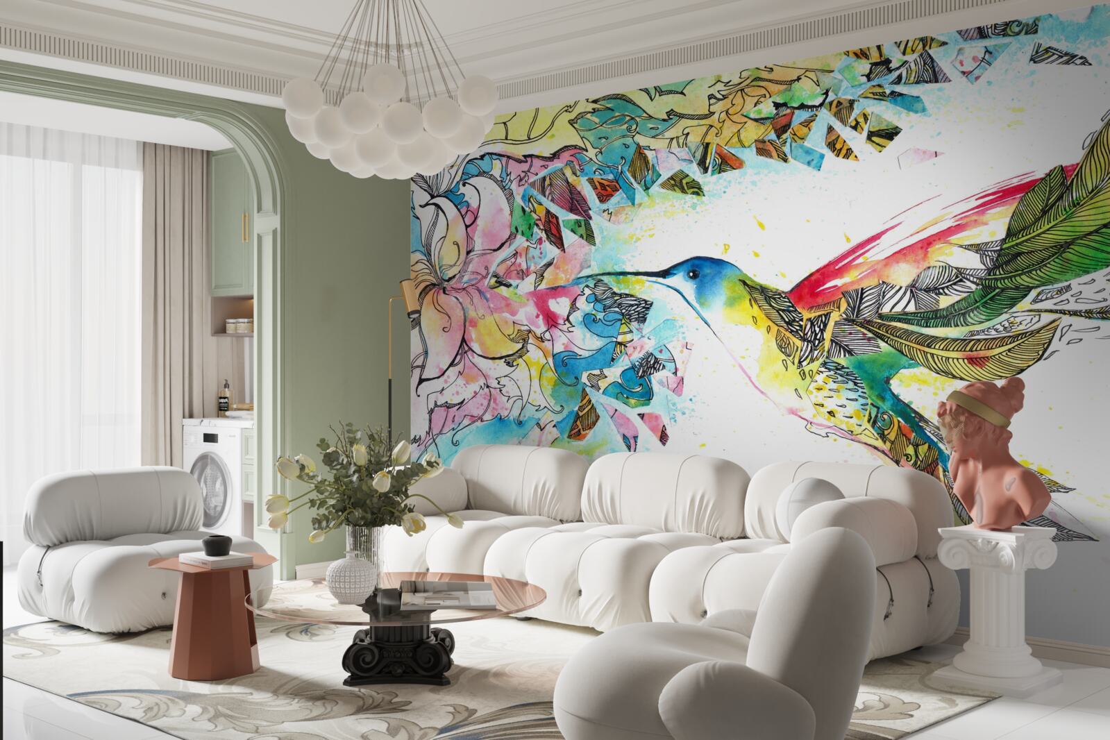 Fototapeta kolibríky sa živia nektárom z kvetov