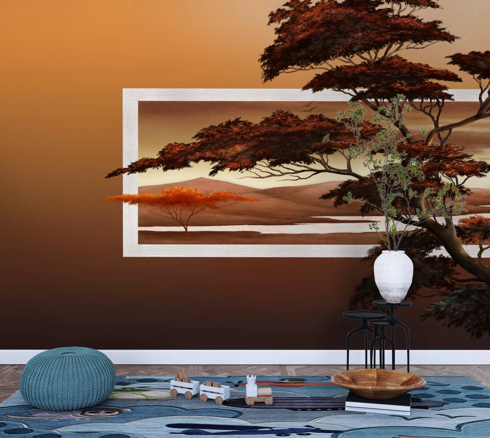 Fototapeta majestátny a svieži strom stojí na pozadí jasného západu slnka