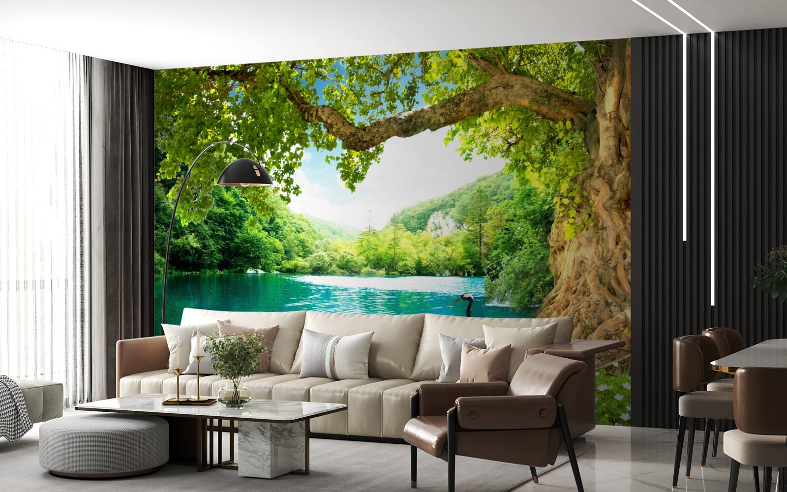 Fototapeta dva žeriavy na poli pri rybníku