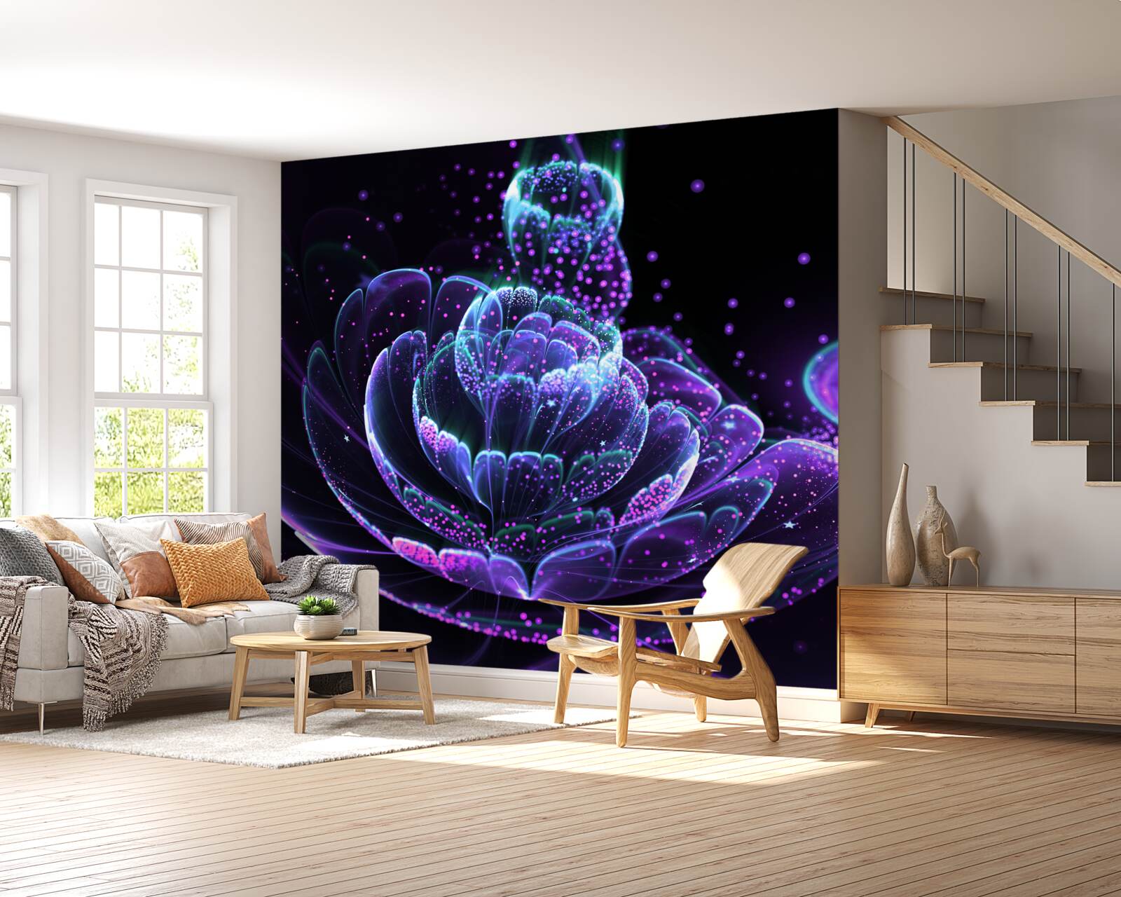 Fototapeta abstraktný modrý kvet na čiernom pozadí