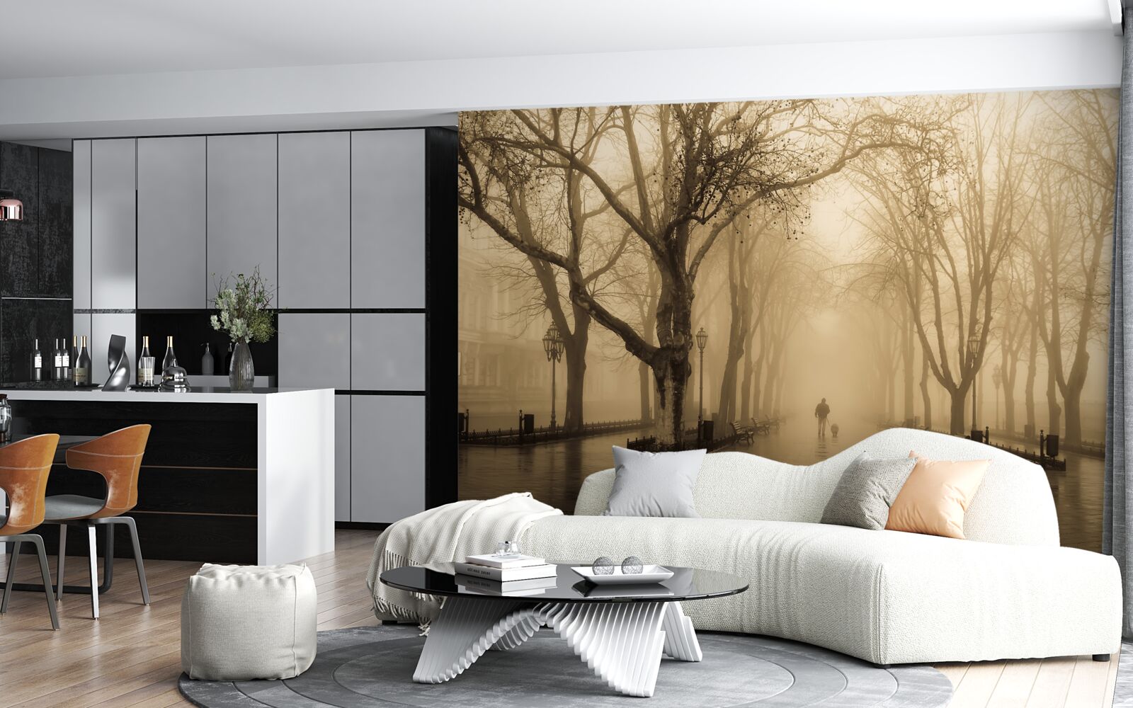 Fototapeta ulička je plná dažďa a hmly