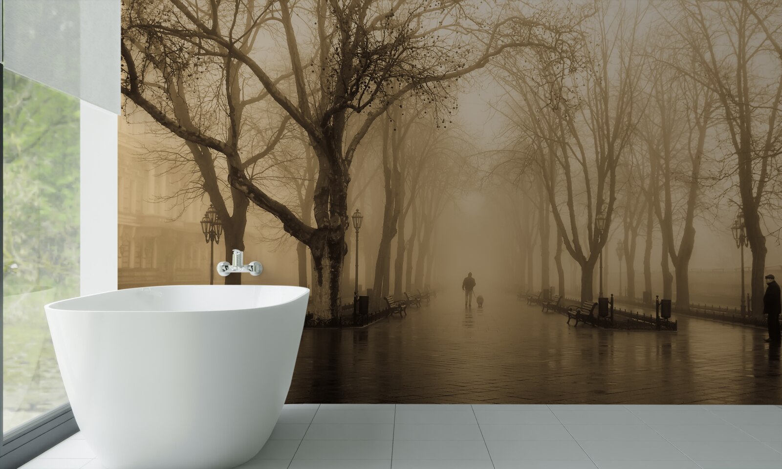 Fototapeta ulička je plná dažďa a hmly