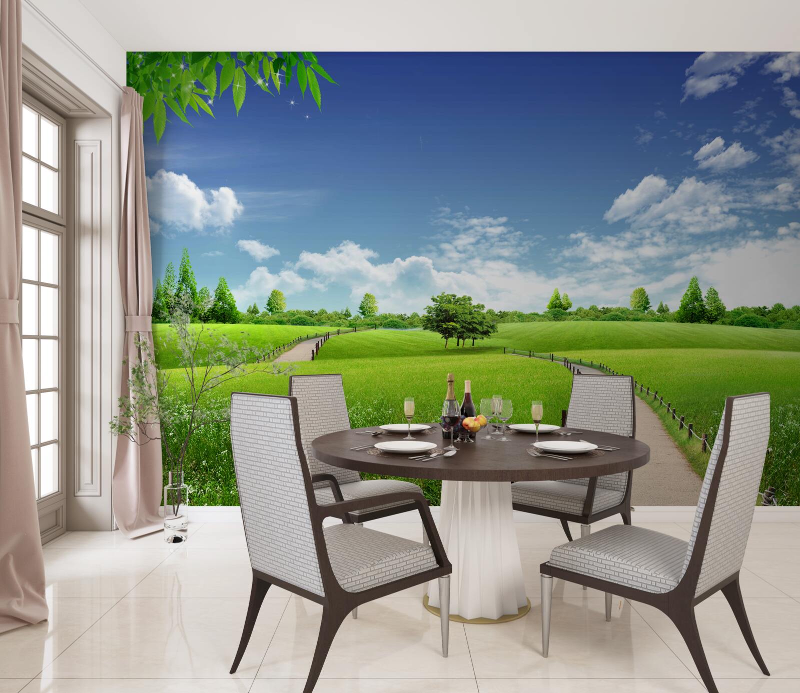 Fototapeta Cesta medzi zelenými plochami