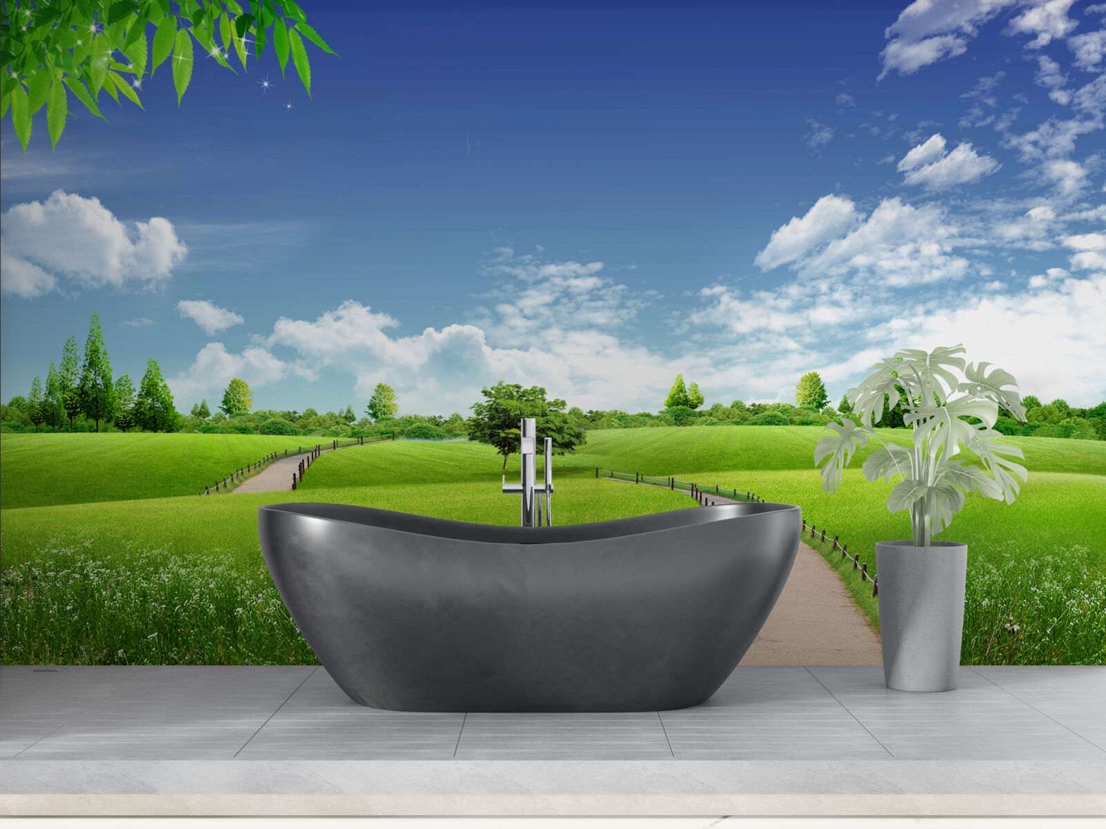 Fototapeta Cesta medzi zelenými plochami