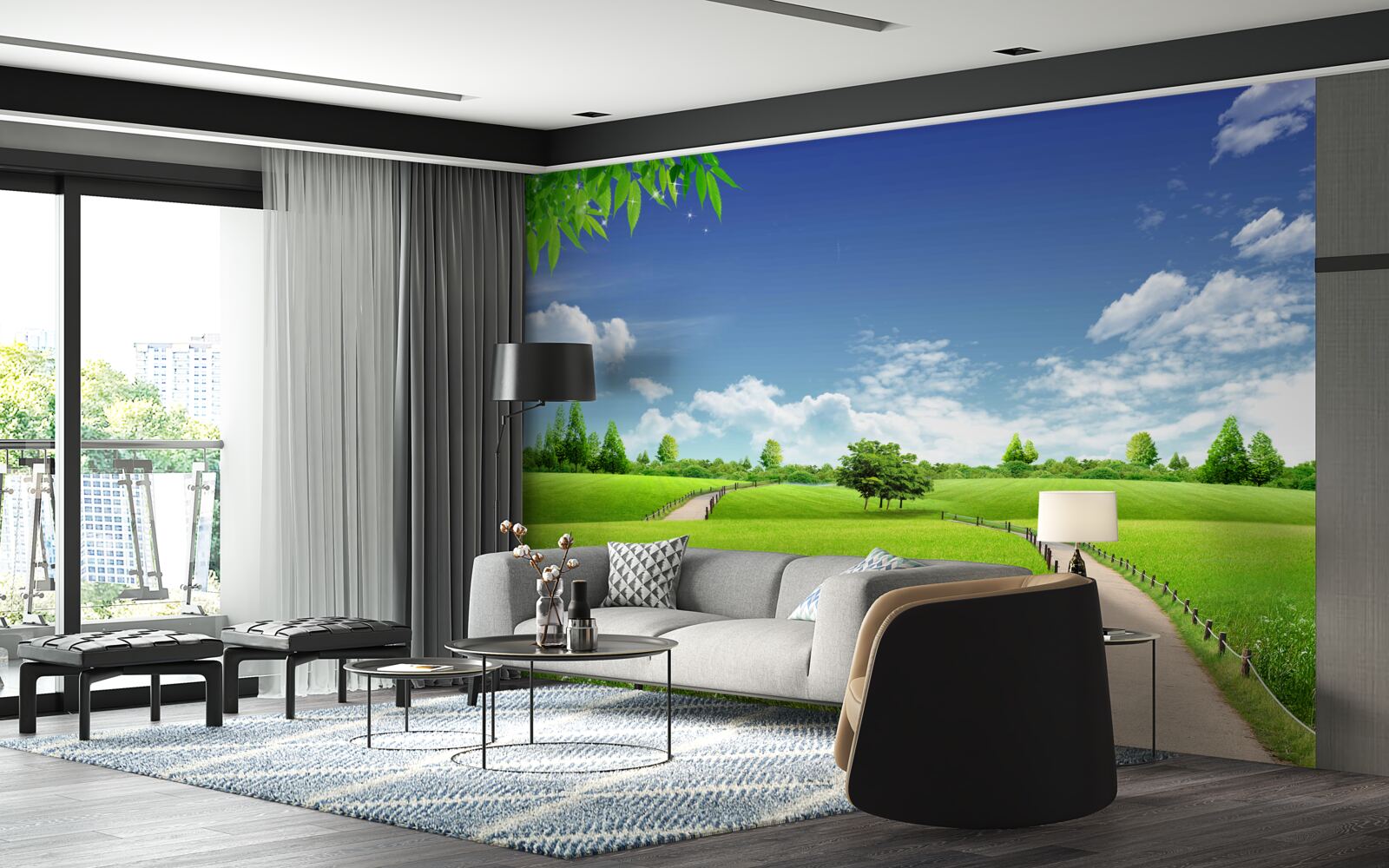 Fototapeta Cesta medzi zelenými plochami