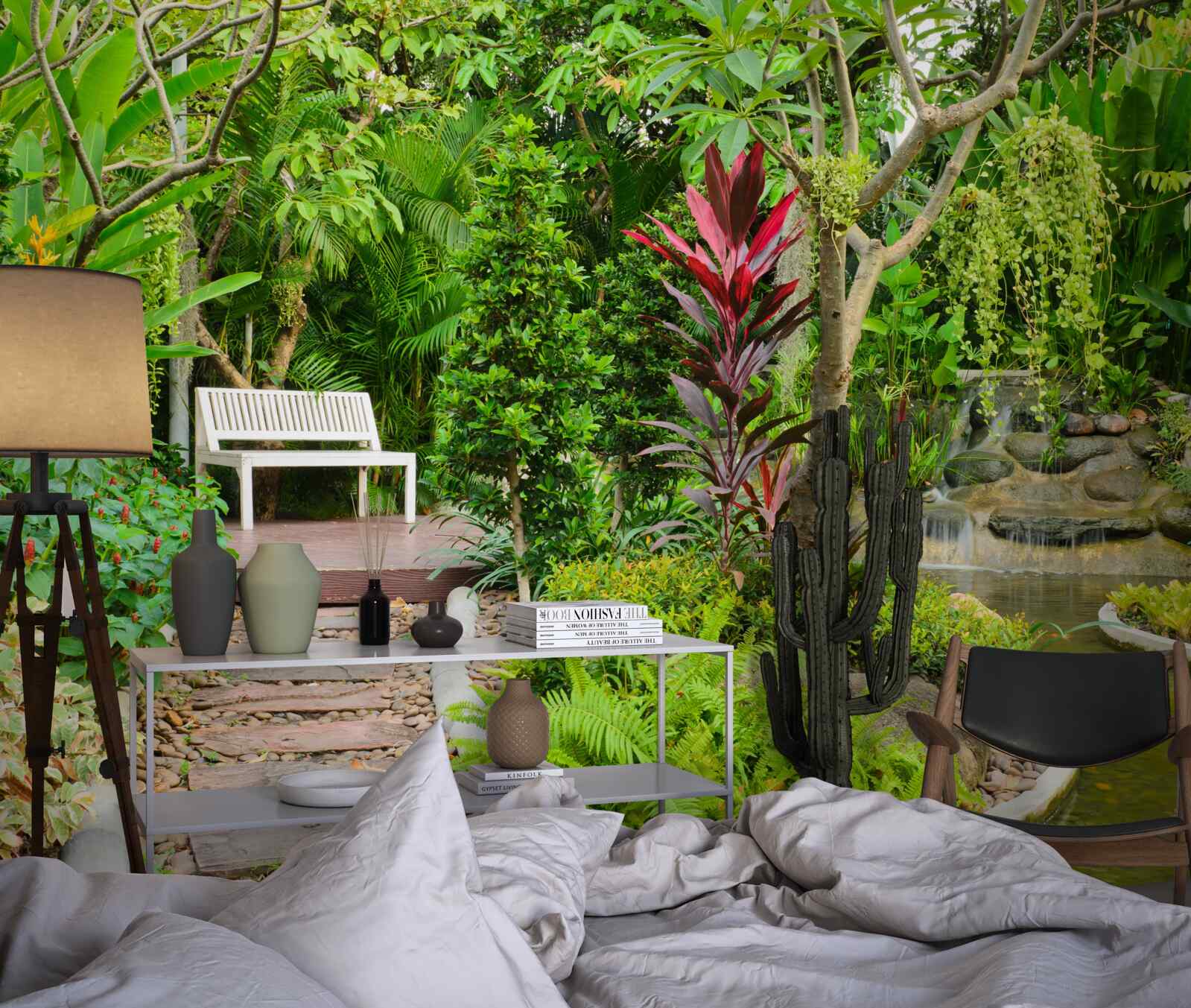 Fototapeta tropický raj v lesnej oblasti pri rybníku