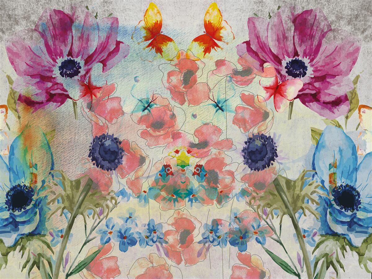 Fototapeta kvety maľované v rôznych odtieňoch akvarelu