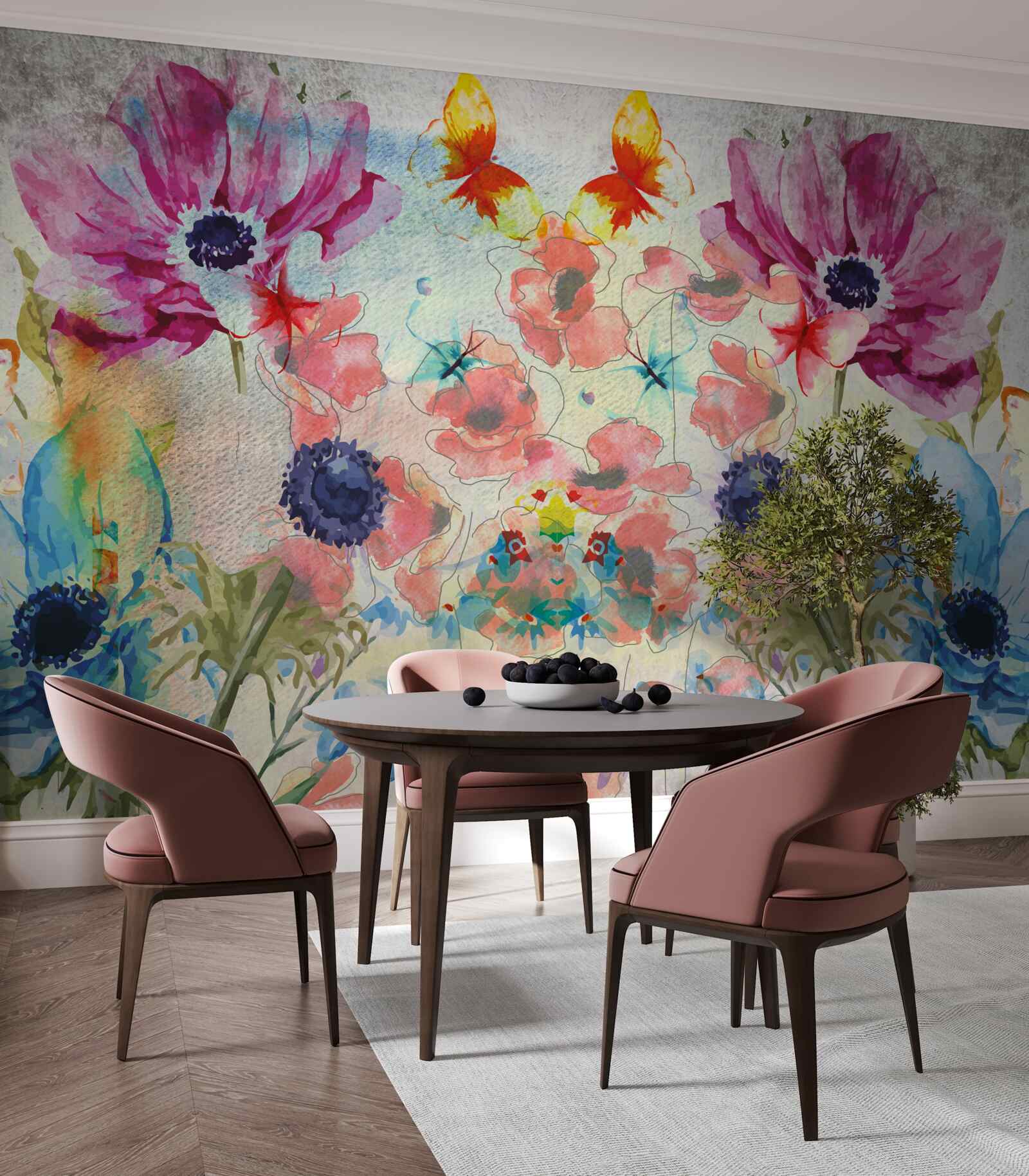 Fototapeta kvety maľované v rôznych odtieňoch akvarelu